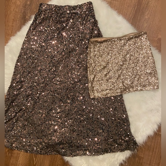 Forever XXI Merona Sequin Mini and Maxi Skirt Gold Gunmetal Copper S Small - Picture 2 of 4